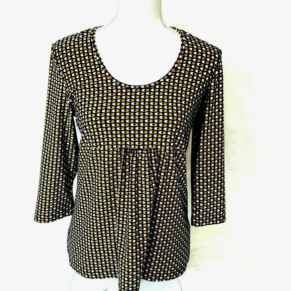 Womens Babydoll Top Size Small Empire Waist Yellow Blue Casual Career - Picture 1 of 11